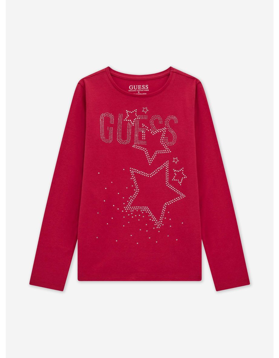 Camiseta rosa de manga larga con logo para niña
