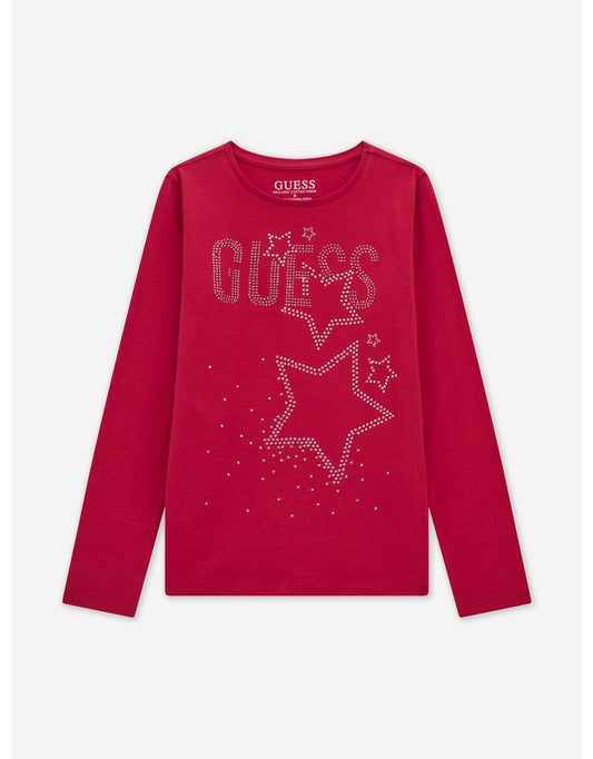 Camiseta rosa de manga larga con logo para niña