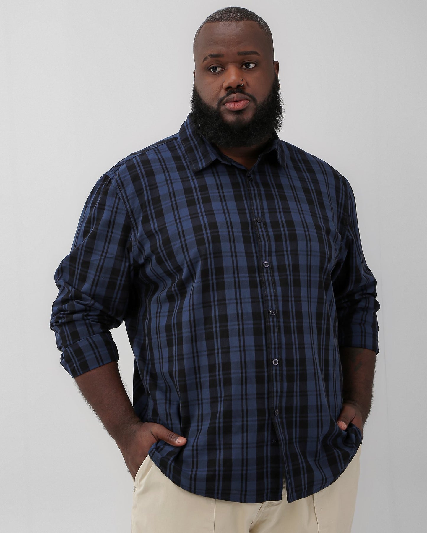 Men's Plus Size Blue Plaid Long Sleeve Shirt | Original Plus by Riachuelo