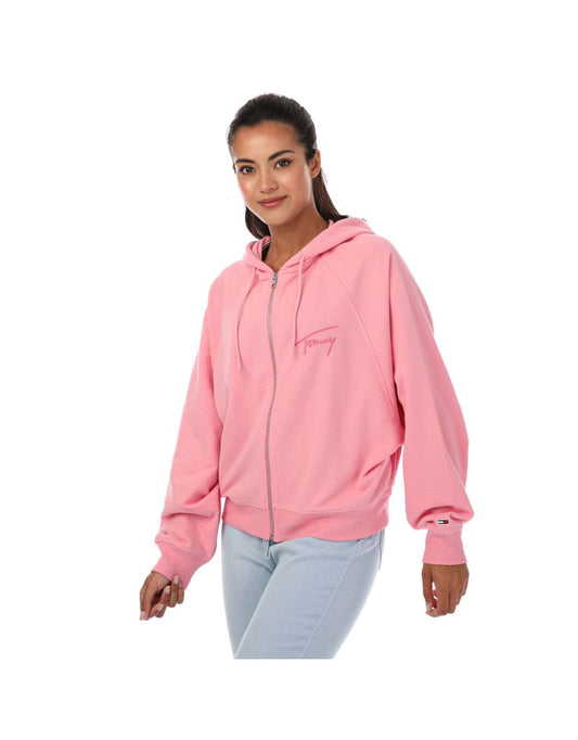 Felpa con cappuccio Tommy Hilfiger Signature Boxy Zip da donna in rosa