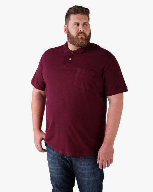Polo Basic con taschino, taglie forti - Borgogna