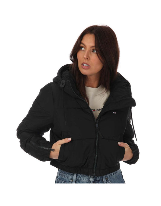 Giacca Puffer Cropped nera da donna di Tommy Hilfiger