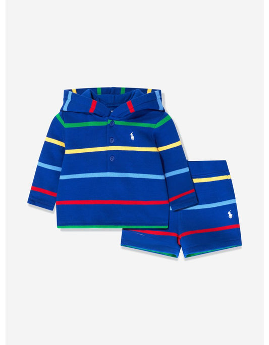 Set felpa con cappuccio e pantaloncini blu da bambino