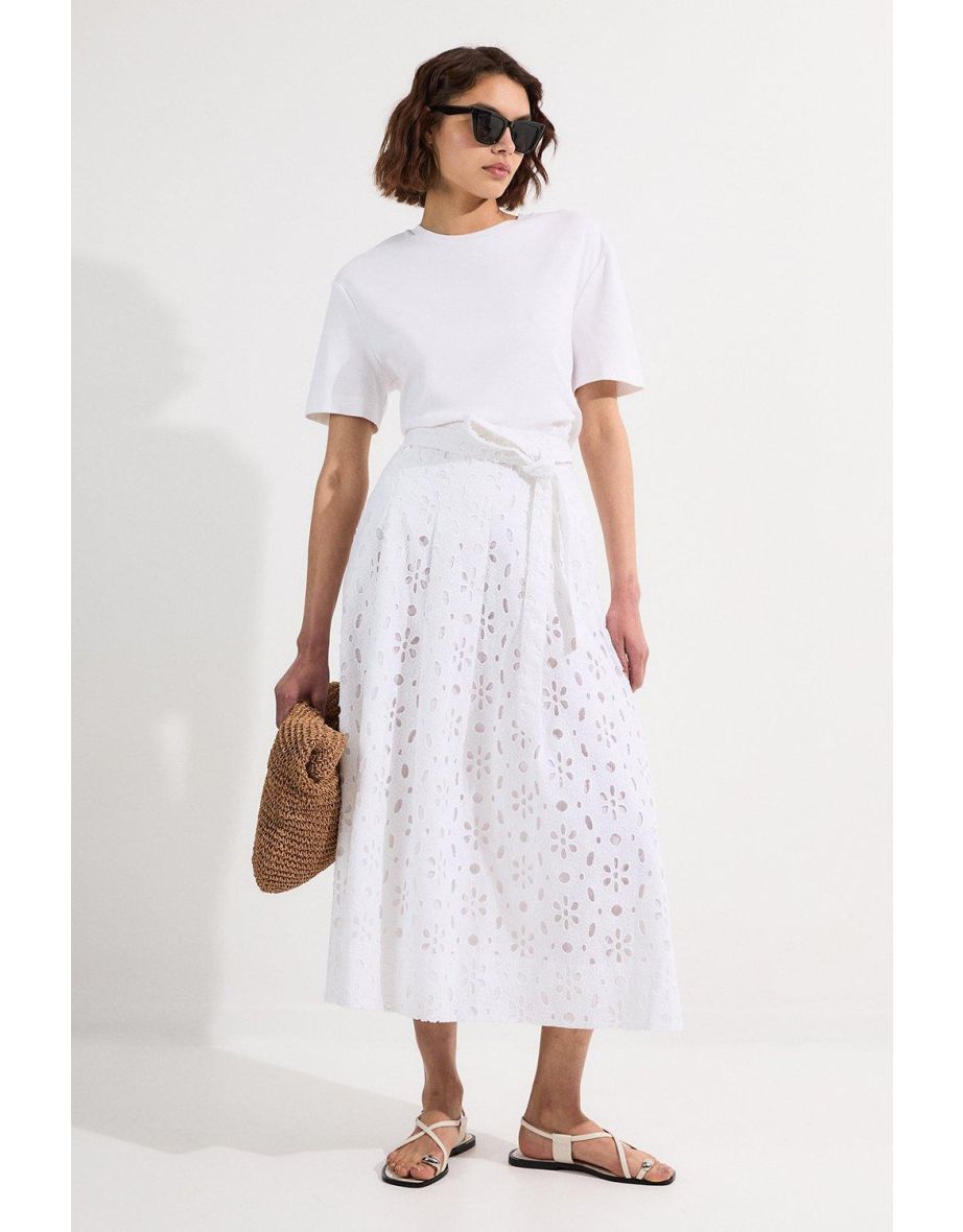 Gonna Midaxi in cotone Broderie Anglaise intrecciato
