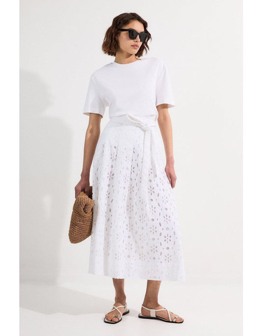Gonna Midaxi in cotone Broderie Anglaise intrecciato