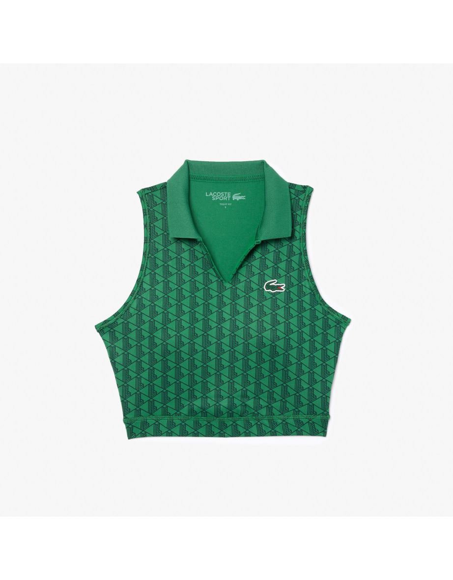 Reggiseno sportivo elasticizzato Lacoste donna verde con stampa monogramma