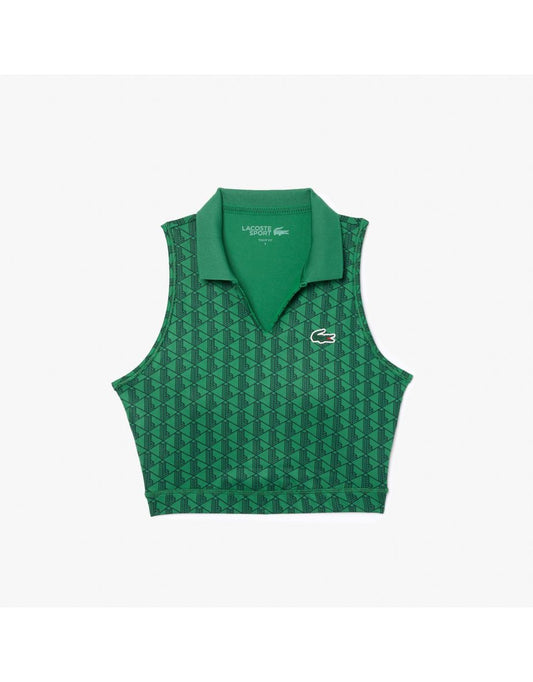 Reggiseno sportivo elasticizzato Lacoste donna verde con stampa monogramma
