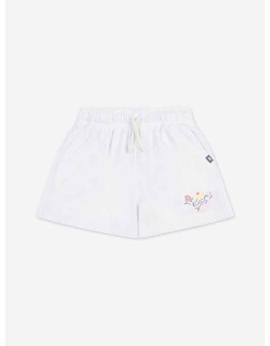 Shorts com estampa floral Vines para meninas da New Balance - Branco