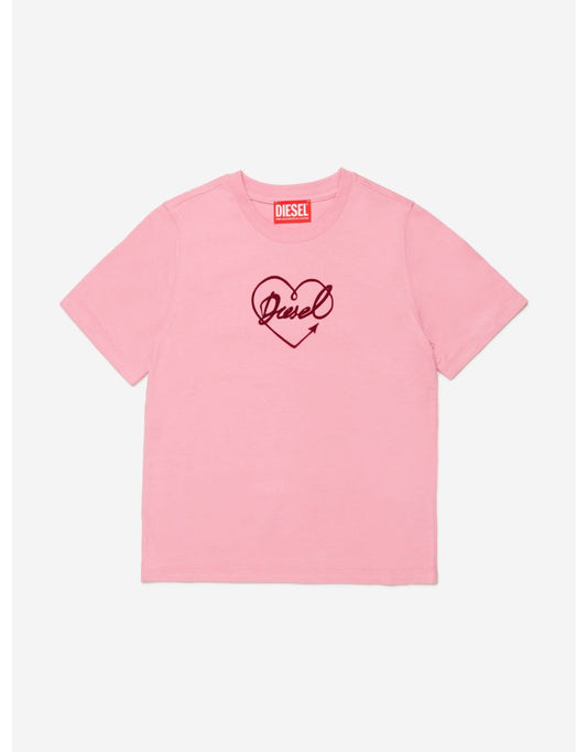 Camiseta con logotipo del corazón para niña Diesel en rosa