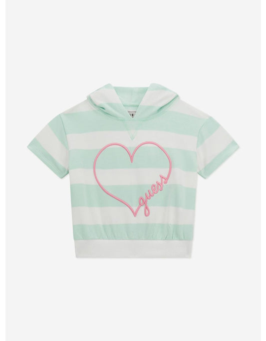 Felpa con cappuccio con cuore a righe verde per bambina