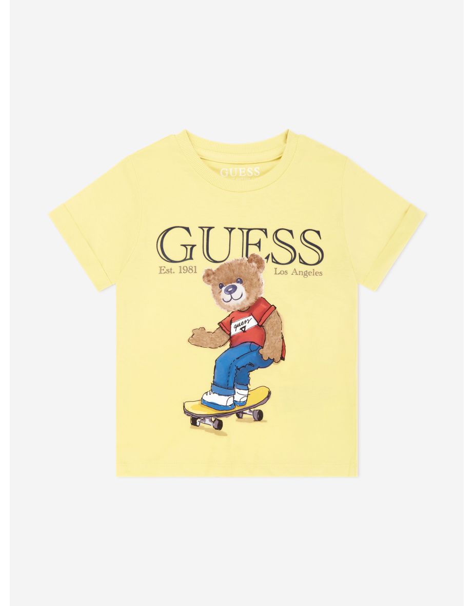 Yellow Boys' T-Shirt with Skateboarding Bear Design