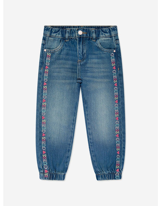 Joggers in denim ricamati blu per bambina
