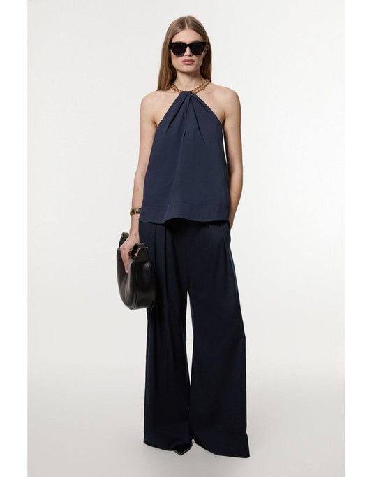 Camicia alta in popeline di cotone con catenella e tessuto