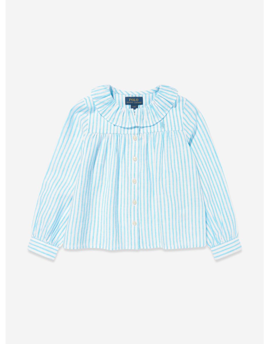 Blusa de lino a rayas azul para niña