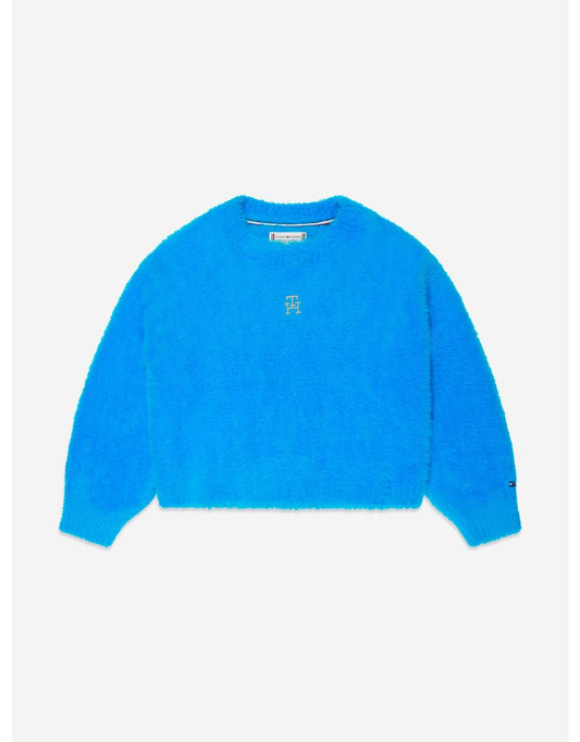 Suéter suave con monograma azul para niña