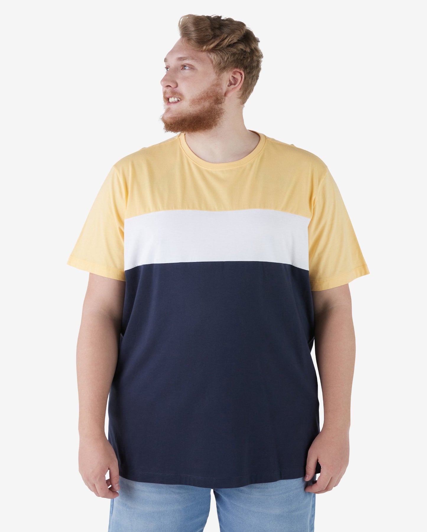 Plus Size Tricolor T-Shirt in Yellow/Blue/White