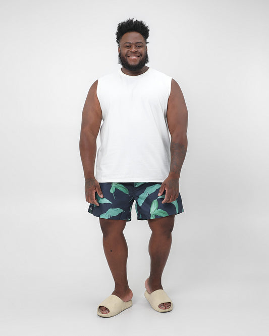 Bermudas masculinas plus size com estampa de folhas azuis - Original Plus by Riachuelo