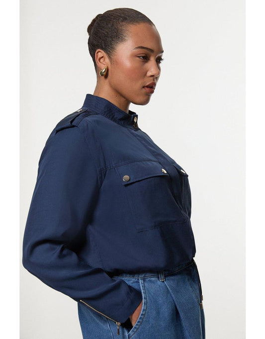 Giacca Bomber Plus Size in lino viscosa premium con impuntura