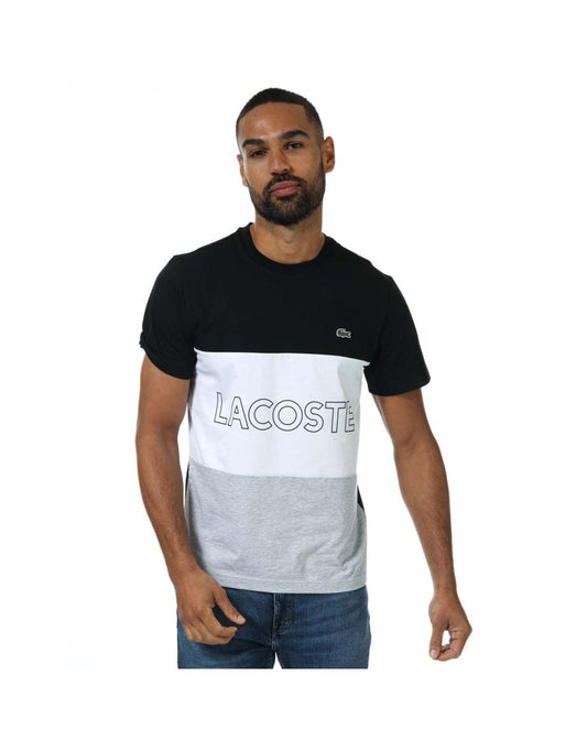 Camiseta masculina Lacoste 3D Lettering Colorblock Cotton em preto