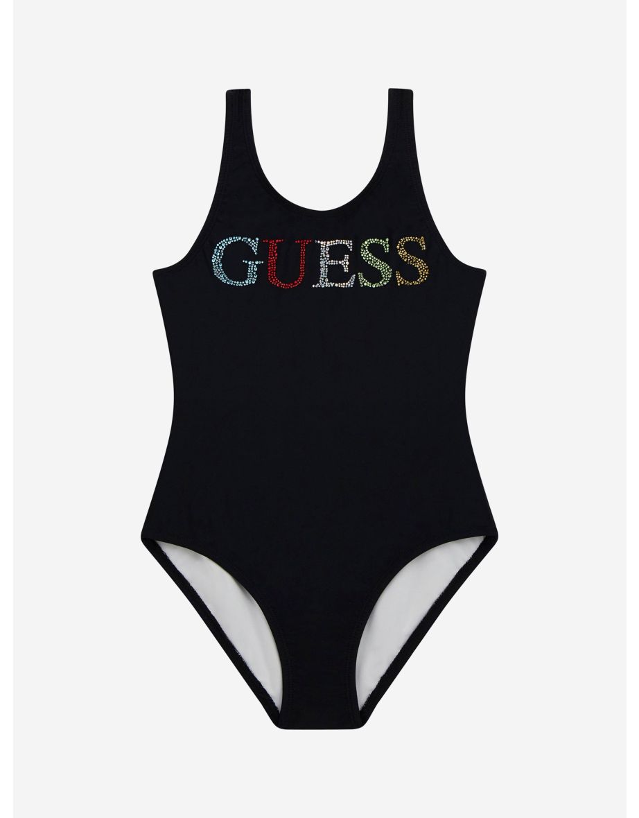 Costume da bagno con logo nero per bambina