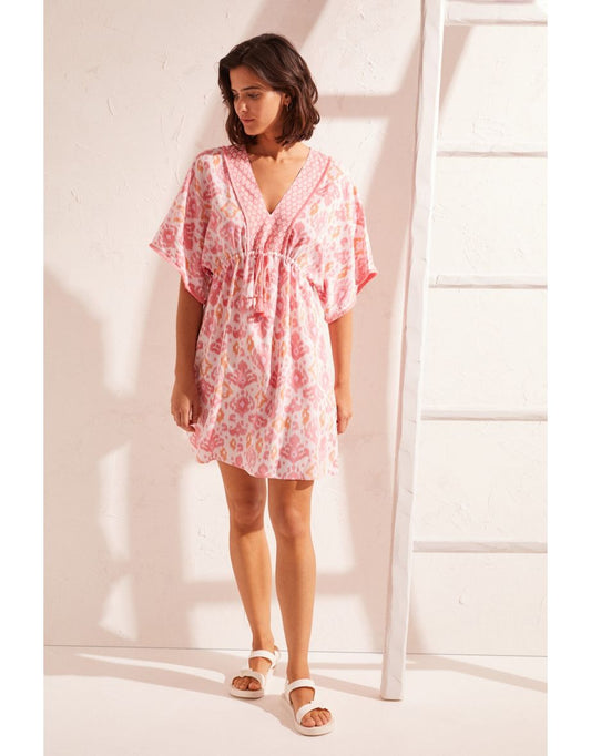 Vestido túnica estampado rosa