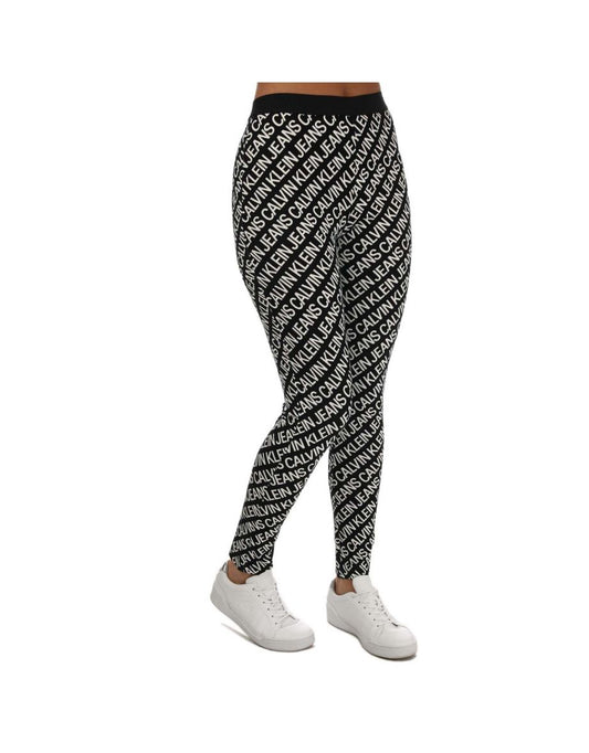 Leggings Calvin Klein Donna Nero Milano Jersey Allover Logo