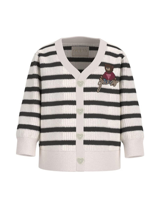 Chaqueta blanca de rayas con osito de peluche para niña