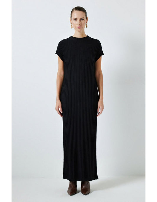 Vestido maxi com nervuras sem alças