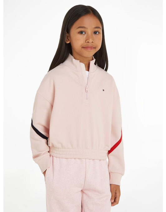 Jersey con media cremallera de rayas globales para niñas Tommy Hilfiger en rosa