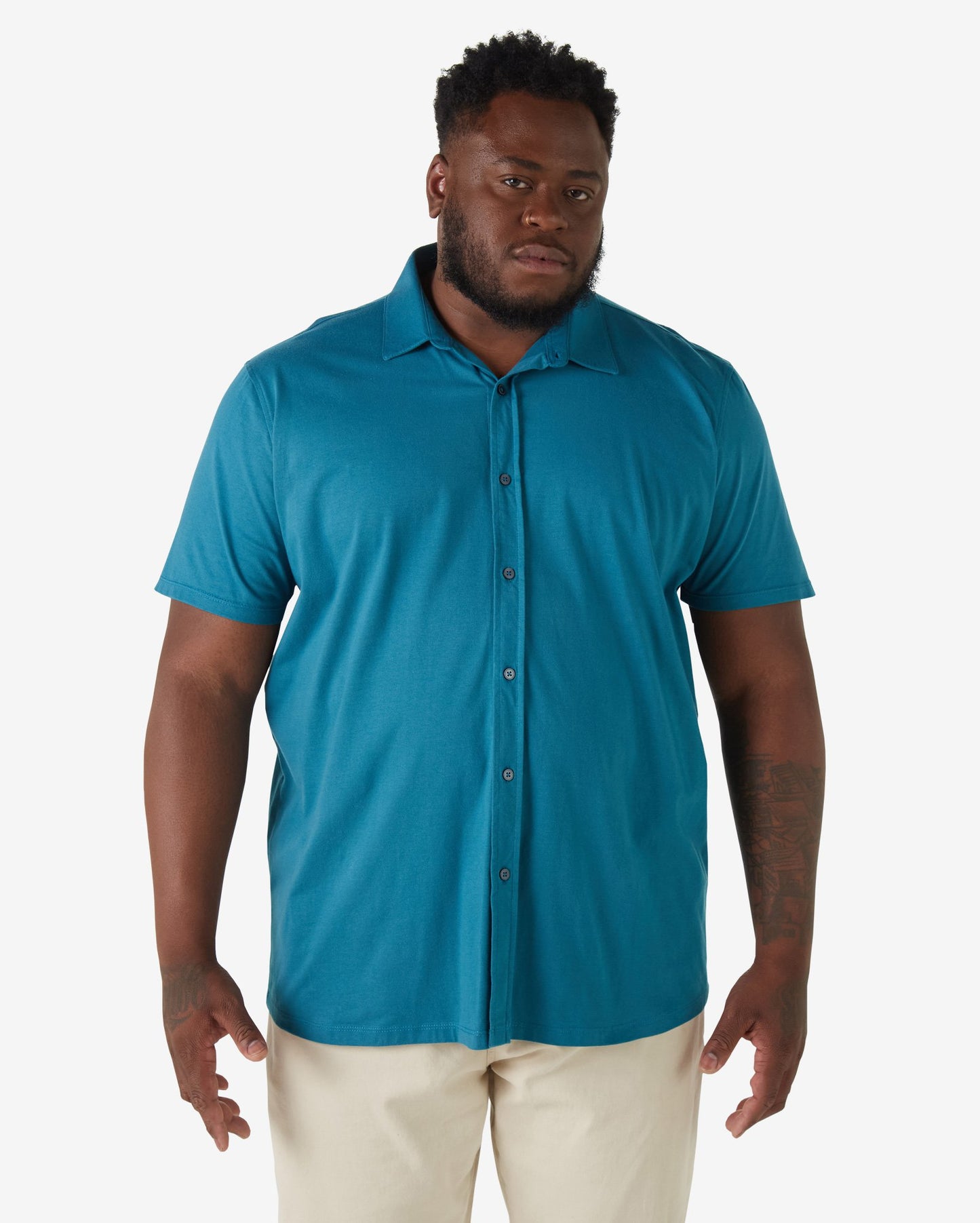 Camicia a maniche corte Plus Size da uomo in blu petrolio di Allman By Riachuelo