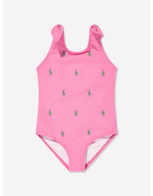 Costume da bagno rosa con logo da bambina