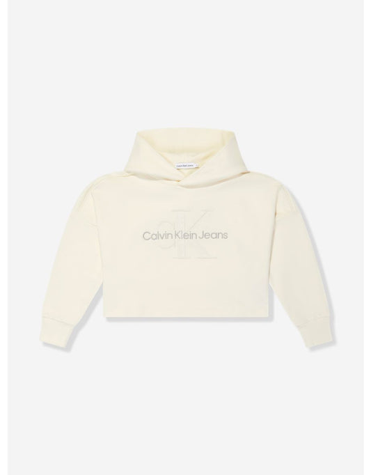 Calvin Klein Girls' Felpa con cappuccio ricamata con monogramma beige