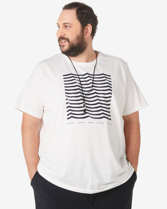 Camiseta masculina plus size de manga curta em off white - Coleção Equilibrium da Allman para Riachuelo