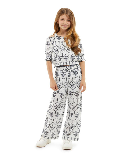 Top de encaje ojal blanco para niña