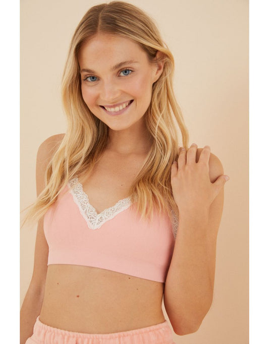 Top Bralette rosa in cotone organico e pizzo
