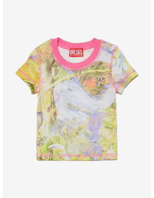 Maglietta da bambina con stampa astratta multicolore