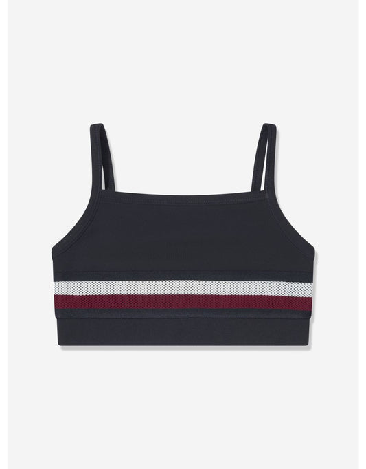 Top sportivo da bambina a strisce globali in blu scuro