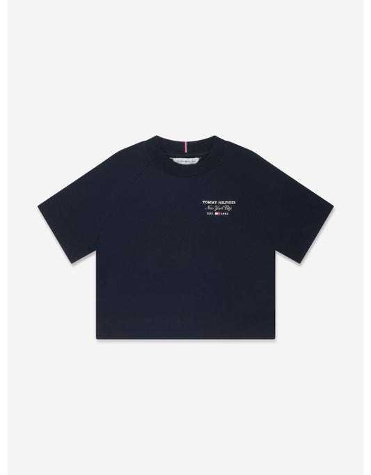Camiseta Tommy Script Azul Marino de Niña