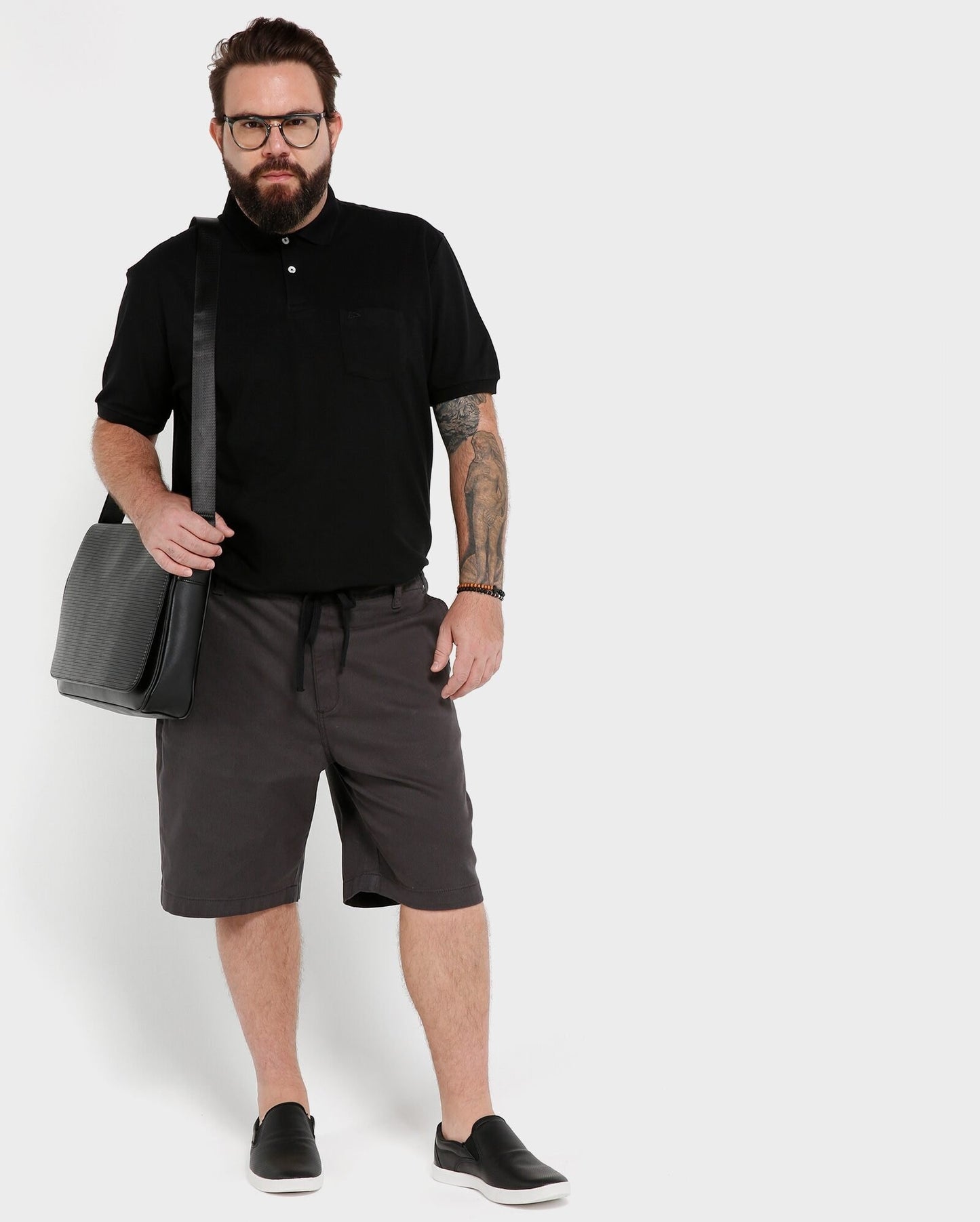 Shorts elásticos de veludo cotelê plus size - Cinza