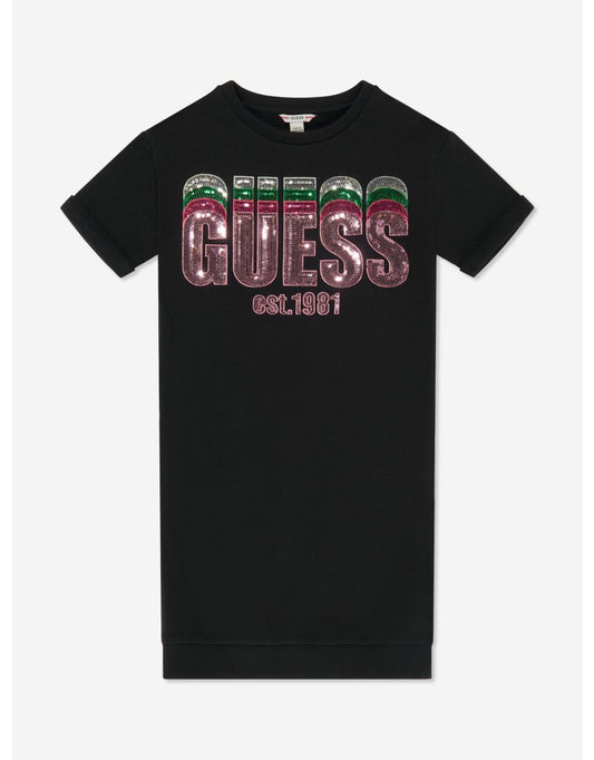Vestido de moletom com logotipo preto para meninas