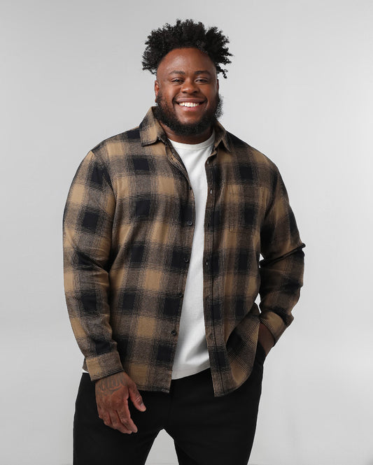 Men's Plus Size Slim Fit Long Sleeve Black Checkered Shirt | Original Plus by Riachuelo