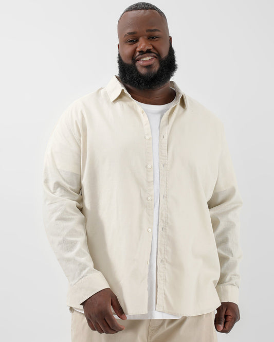 Camisa masculina plus size de viscolinho bege - Bege | Original Plus By Riachuelo
