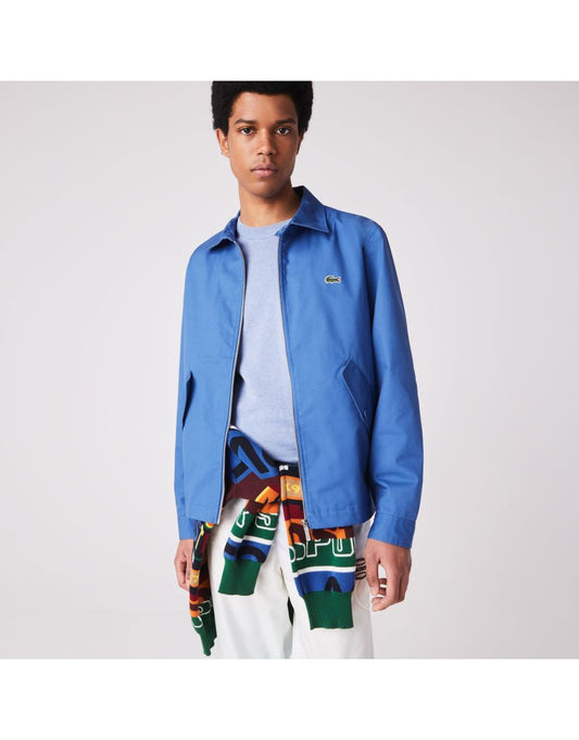 Jaqueta Lacoste masculina com zíper, em gabardine de algodão orgânico azul