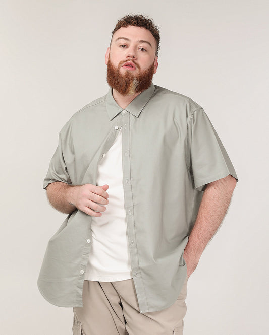 Camisa masculina Plus Size Slim Fit de manga curta cinza | Original Plus By Riachuelo