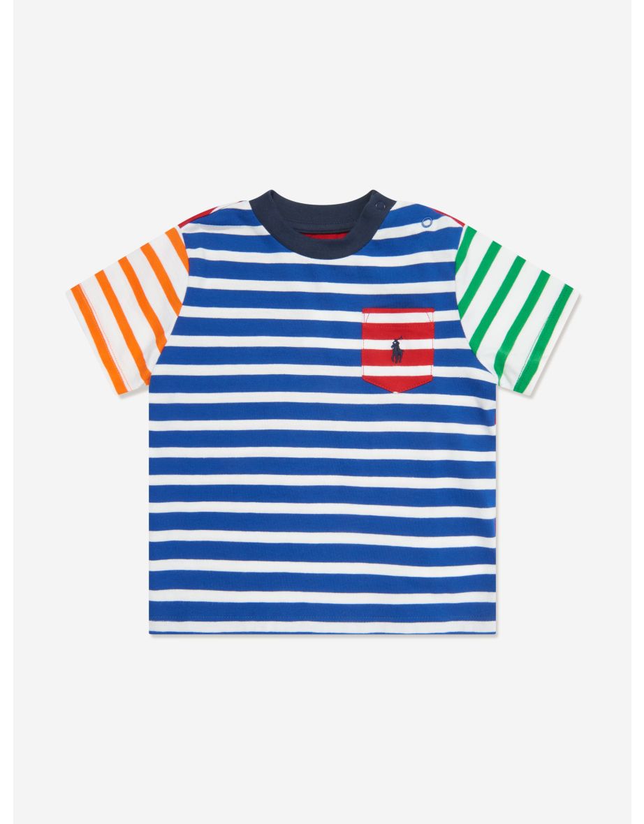 Camiseta listrada multicolorida para bebês meninos