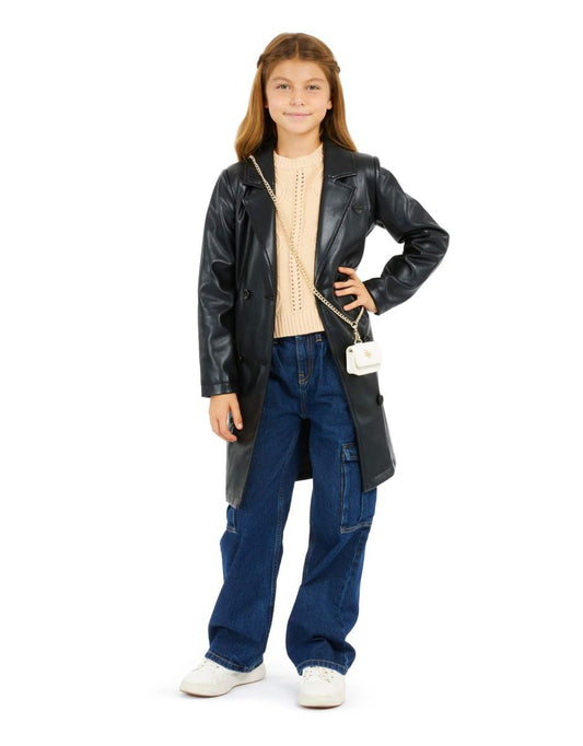 Jeans Cargo da bambina in denim blu