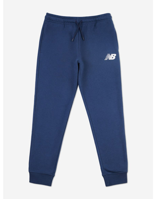 Joggers New Balance azul marino para chicos con logotipo apilado en la parte posterior del cepillo