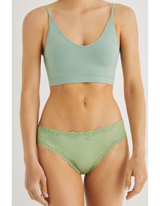 Panty brasiliano in microfibra e pizzo verde
