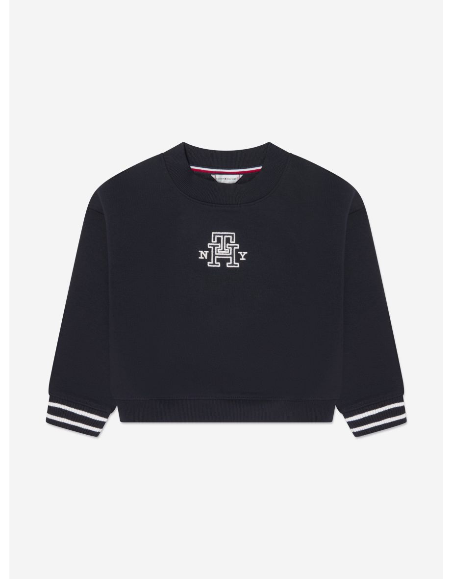 Sudadera con monograma satinado azul marino para niña