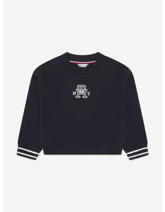 Sudadera con monograma satinado azul marino para niña